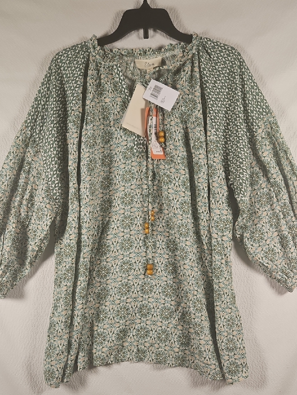 Elan 3/4 Peasant Blouse in Sage Green